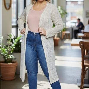 NEW•L-1X•Clara Cream Longline Duster Sweater